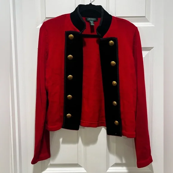 Ralph Lauren Military sweater Jacket gold buttons Red Black Velvet Collar Event - Picture 8 of 8